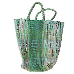 Handmade Woven Plastic Bags Tote Bag Purse Repurposed Green 15x17" Art‎ to Wear